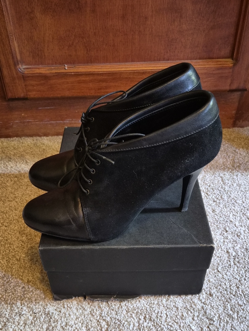 J. Crew Women's Black Lace-Up Suede & Leather High Heel Booties Sz 8